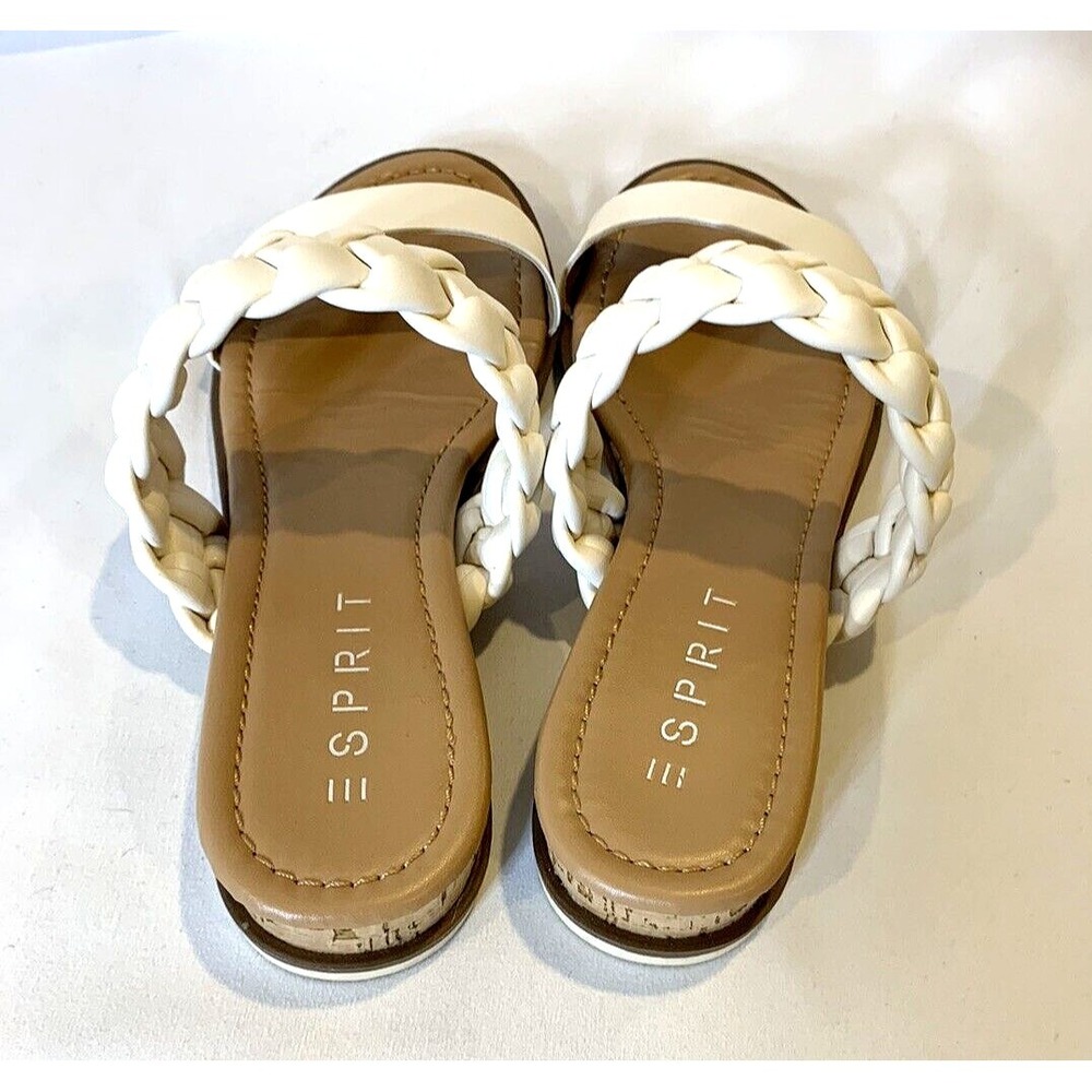 Esprit Sandals Womens 7.5 Ivory Cream Slide Low Wedge Cork Braided Strap Dale - Picture 3 of 9